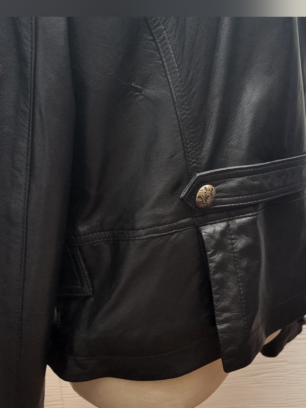 United Face NWT Leather Military Style Jacket Gold Buttons Size XL Moto Luxury - Picture 10 of 15